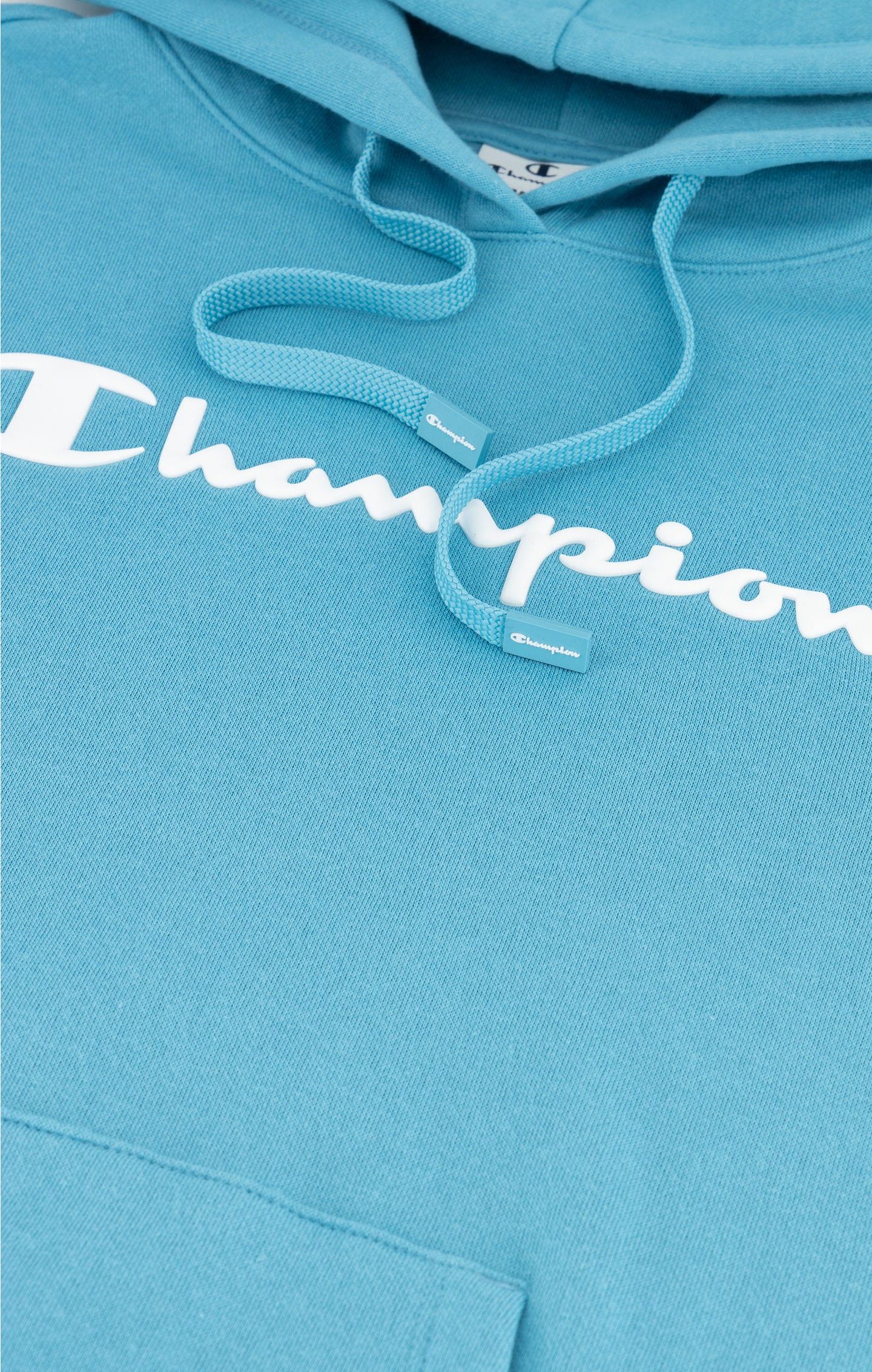 Champion Legacy Kapuzenpullover aus Baumwollfleece mit großem 3D Schriftzug in hellblau