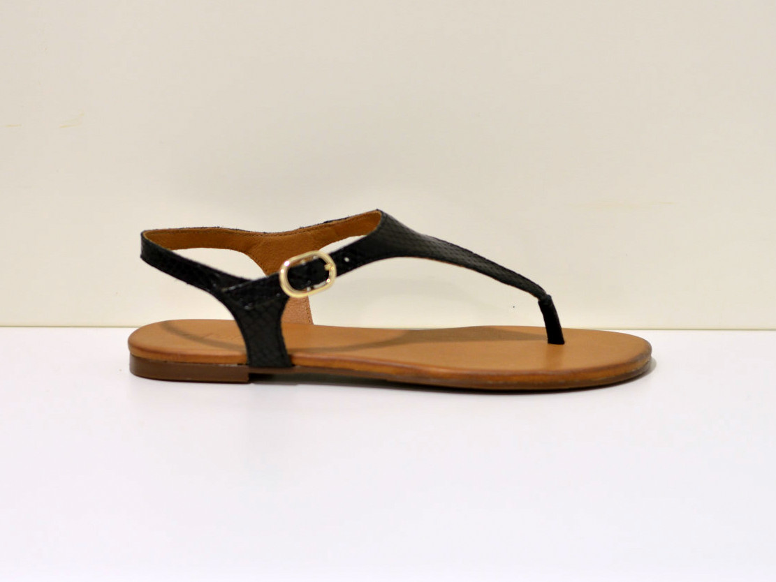  Tube Zehensandalen aus Leder Schwarz Python / Boa Snake
