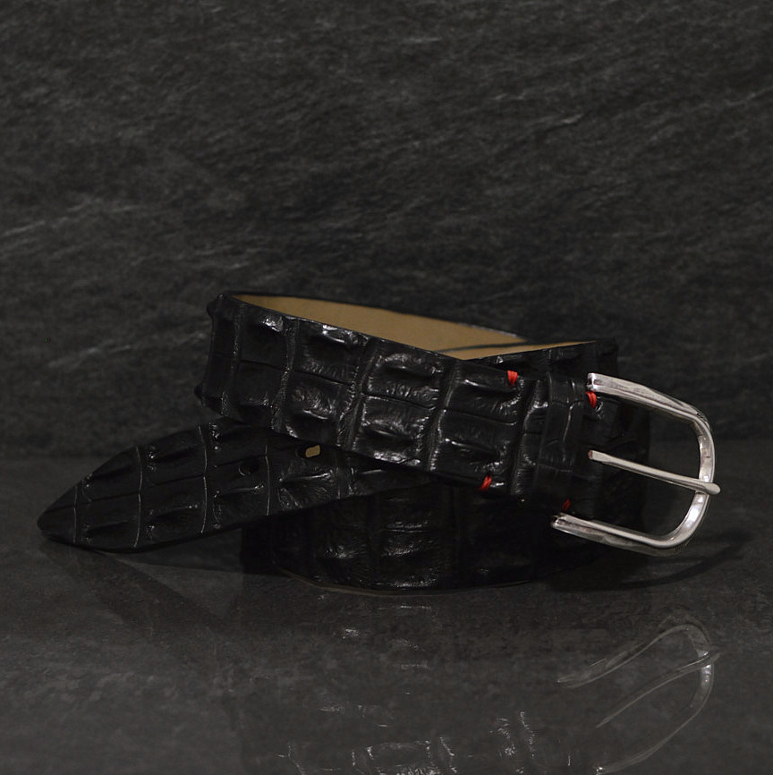 Fausto Colato Krokodilleder Gürtel Breite 4,0 cm schwarz Crocodile Hornback