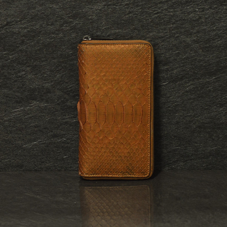 Ralph Gladen Pythonleder Zippwallet Schlangenleder Geldbörse in bronze