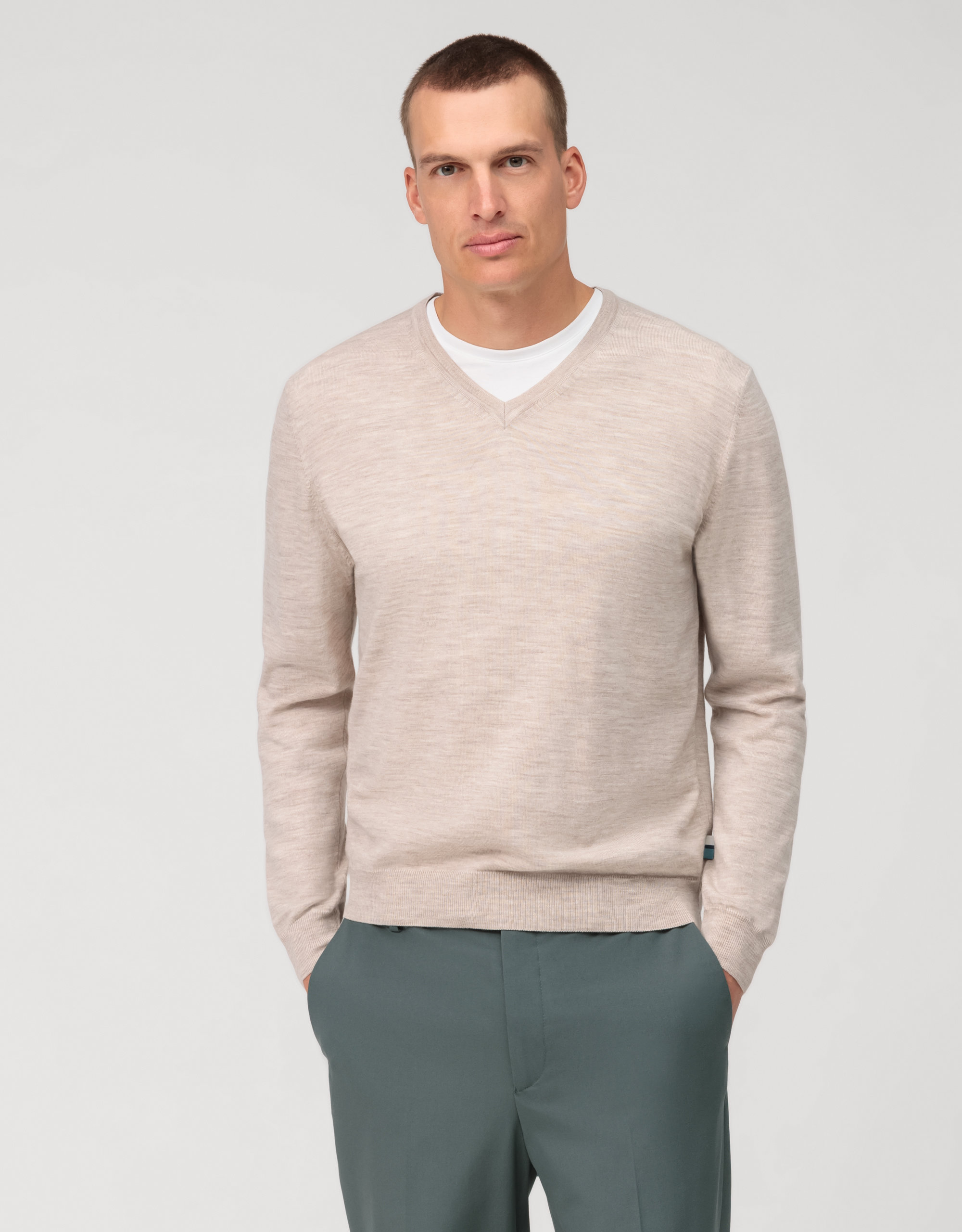 OLYMP Casual Strick Pullover auf 100% Merinowolle, Hellbeige  01501020