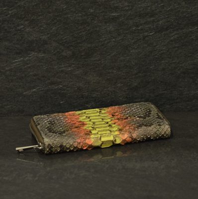 Ralph Gladen Pythonleder Zippwallet Schlangenleder Geldbörse in gelb / orange / grau