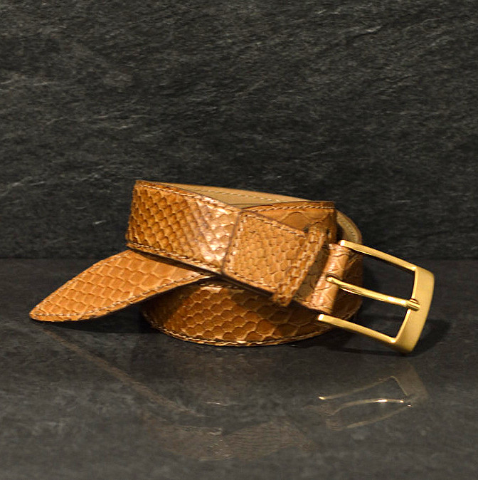 Ralph Gladen Schlangenledergürtel Python Breite 3,5cm in hellbraun