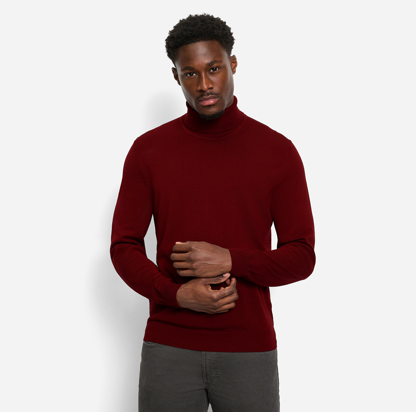 OLYMP Casual StrickRollkragen aus feiner Schurwolle in Chianti / Rot