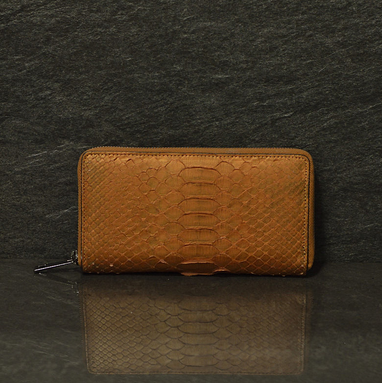 Ralph Gladen Pythonleder Zippwallet Schlangenleder Geldbörse in bronze
