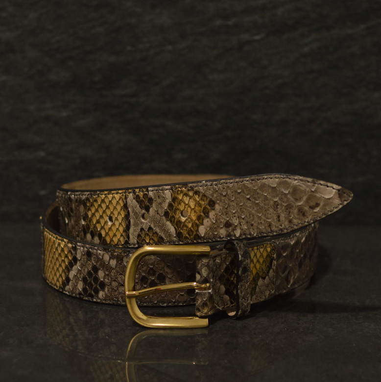 Ralph Gladen Schlangenledergürtel Python Breite 3,5cm in taupe / gold