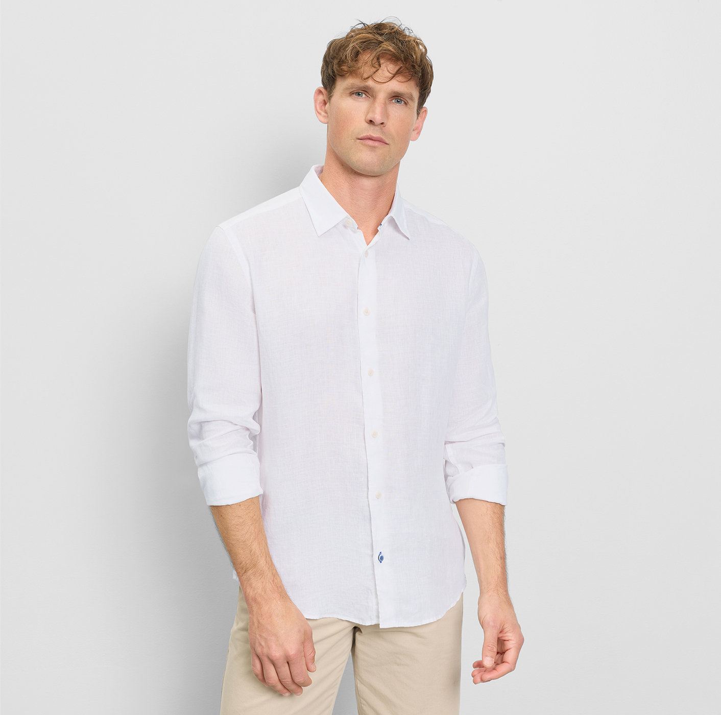 Olymp Casual Hemd aus weichen Leinen, regular fit, Kent, Weiß