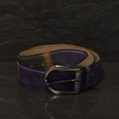 Ralph Gladen Lizard Gürtel Breite 4,0cm in lila-cognac / Eidechse