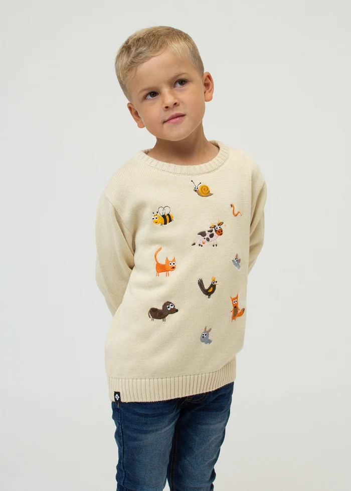 Bavarian Caps - KS23-1 Strickpulli "Tierfest" - beige (Kinder)