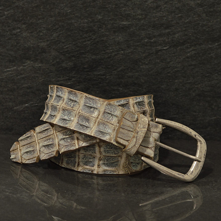 Ralph Gladen Gürtel auf Krokodilleder (Flosse) Sonderbreite 4,5 cm in natur / vintage