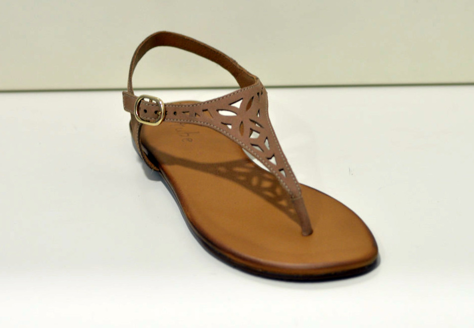   Tube Zehensandalen mit Riemchen aus Leder Nabuck in warm beige