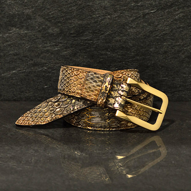 Ralph Gladen Schlangenledergürtel Python Breite 3,5cm in braun / gold