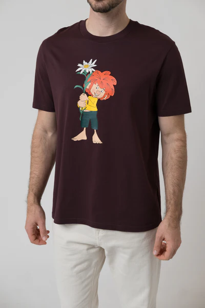 Bavarian Caps T-Shirt Pumuckl Edelweiß in marone