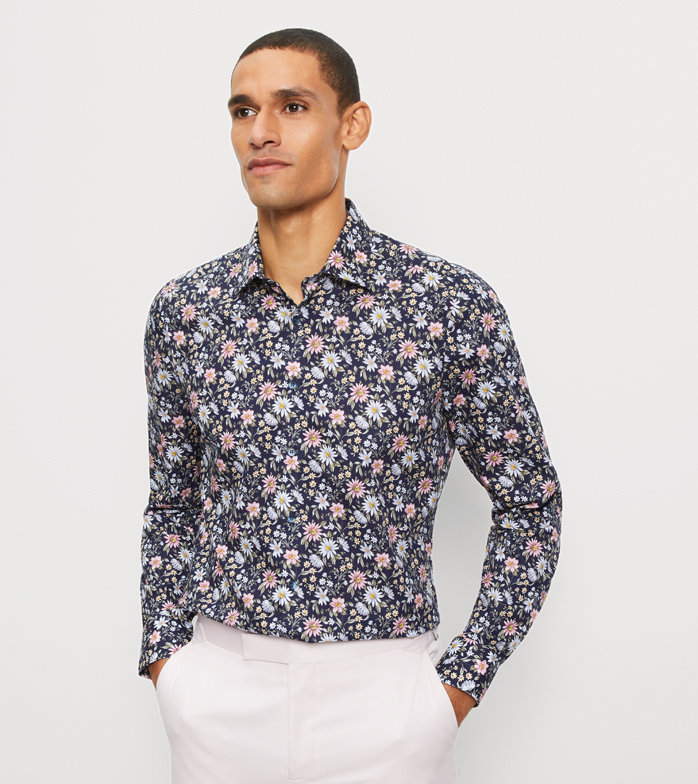 Olymp Level Five Businesshemd, body fit, New York Kent, Marine Flower-Look