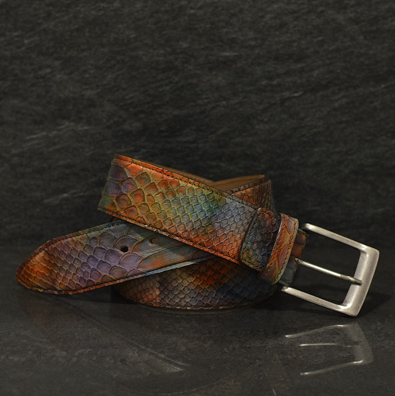 Ralph Gladen Schlangenleder-Gürtel Python Sonderbreite 4,5cm in batik multicolour 