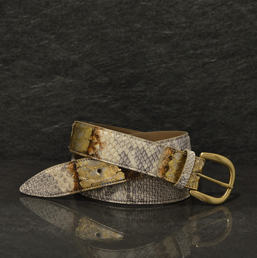Ralph Gladen Schlangenledergürtel Python Breite 3,5cm in natur/braun/gold