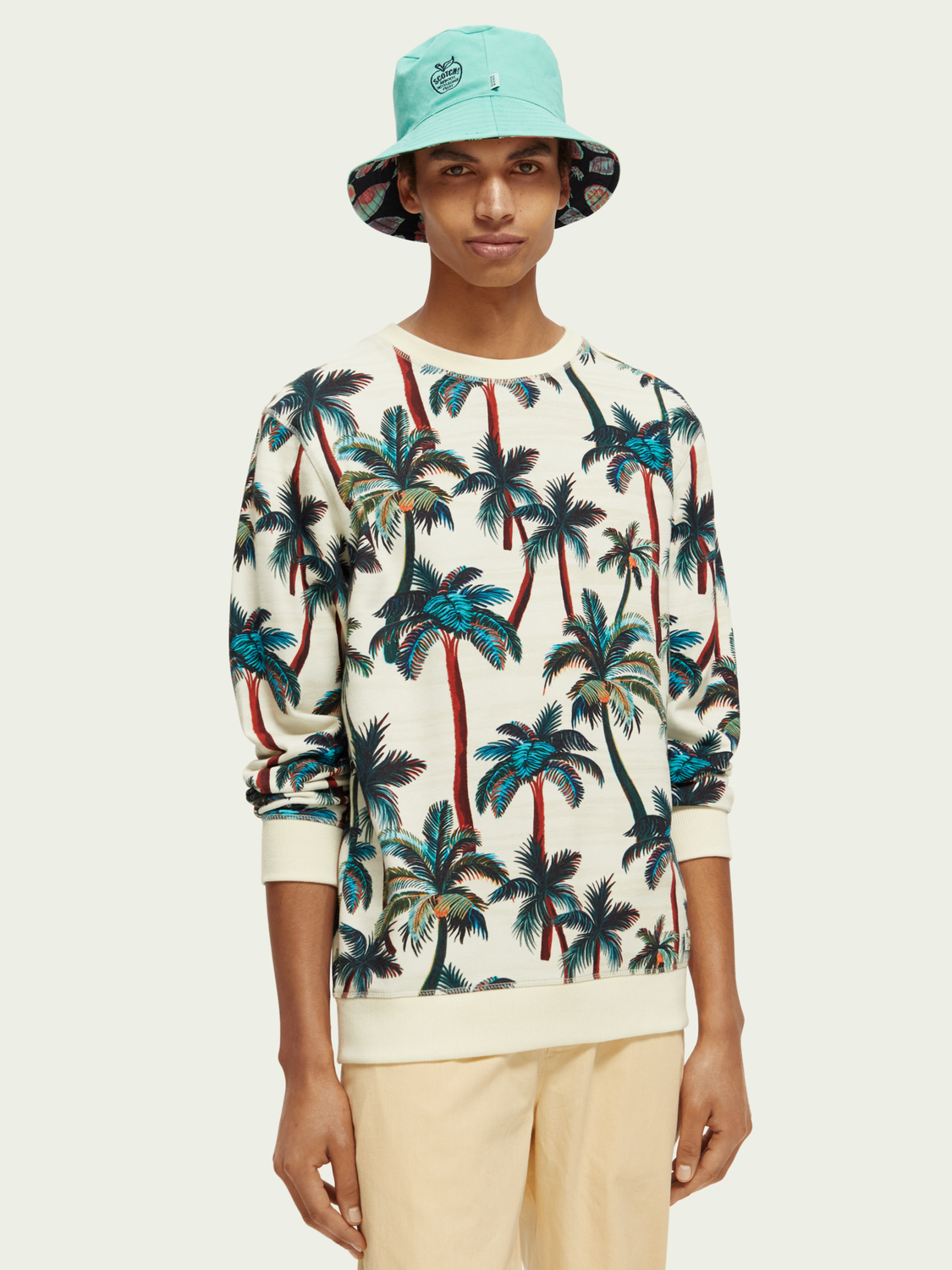 Scotch&Soda Grafik-Sweatshirt im Regular Fit aus Bio-Baumwolle in Offwhite Palmtrees 