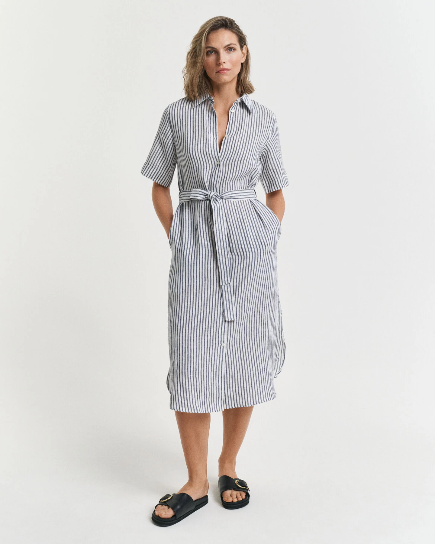  Gant Damen Gestreiftes Hemdblusenkleid aus Leinen / Keid in Evenig Blue