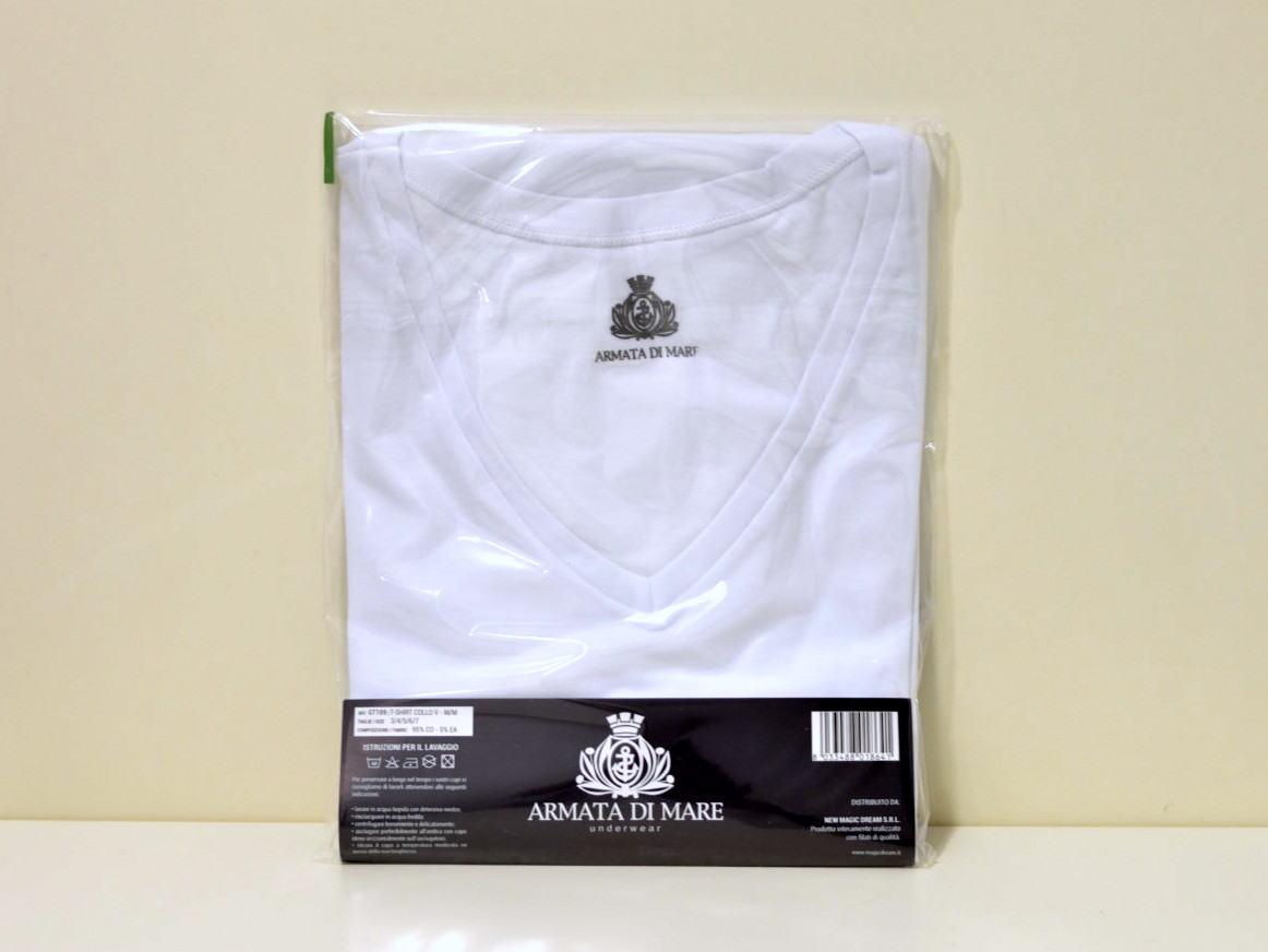 Armata di Mare T-Shirt / Unterhemd mit V Ausschnitt und Ellastan weiß