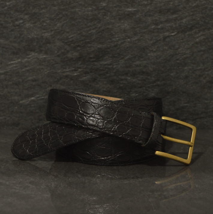 Fausto Colato Krokodilleder-Gürtel Flanke Breite 4,0 cm schwarz