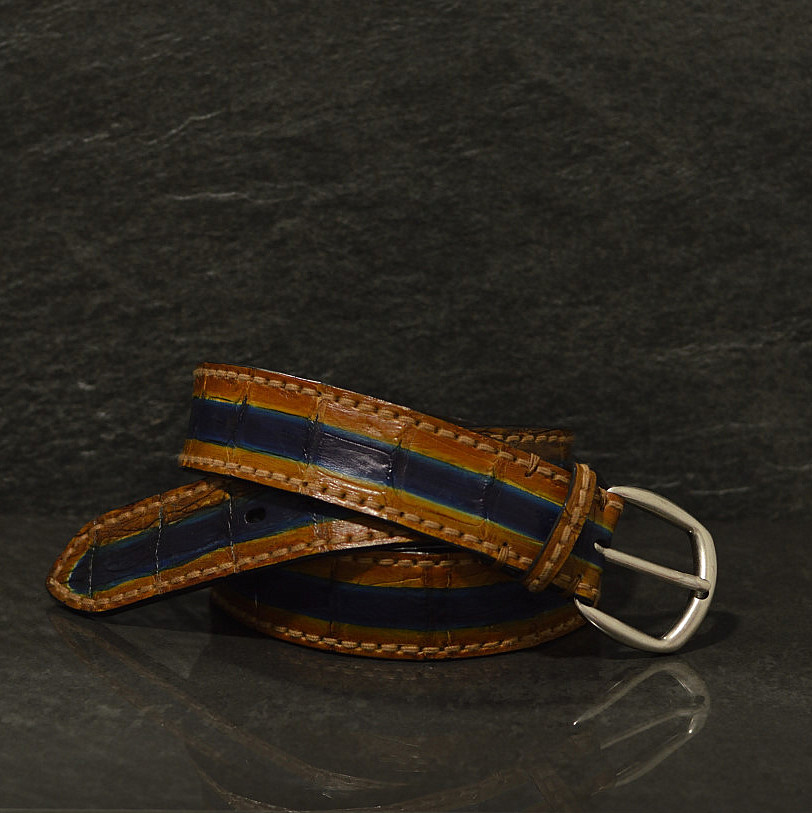 Fausto Colato Kaiman Gürtel Breite 4,0cm in cognac multi / Caimano Fenice