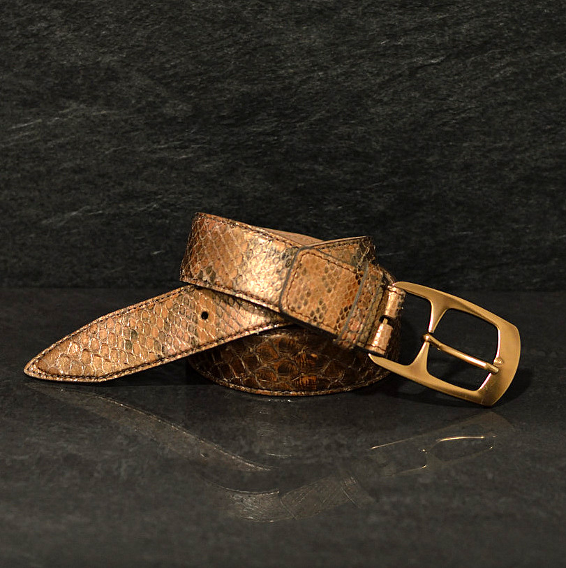 Ralph Gladen Schlangenledergürtel Python Breite 3,5cm in festlichem bronze / gold