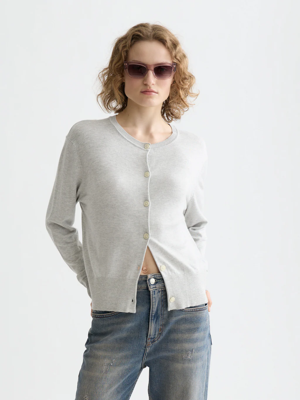 Scotch&Soda Crew neck relaxed cardigen in light grey melange