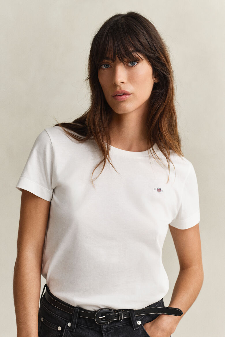 Gant Damen Reg Shield T-Shirt aus Baumwolle in weiß