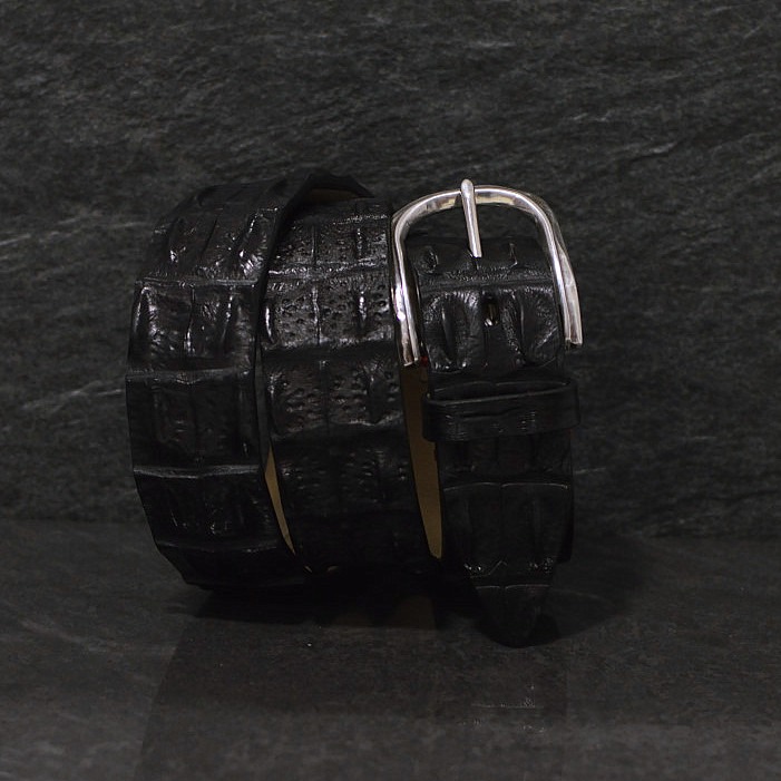 Fausto Colato Krokodilleder Gürtel Breite 4,0 cm schwarz Crocodile Hornback