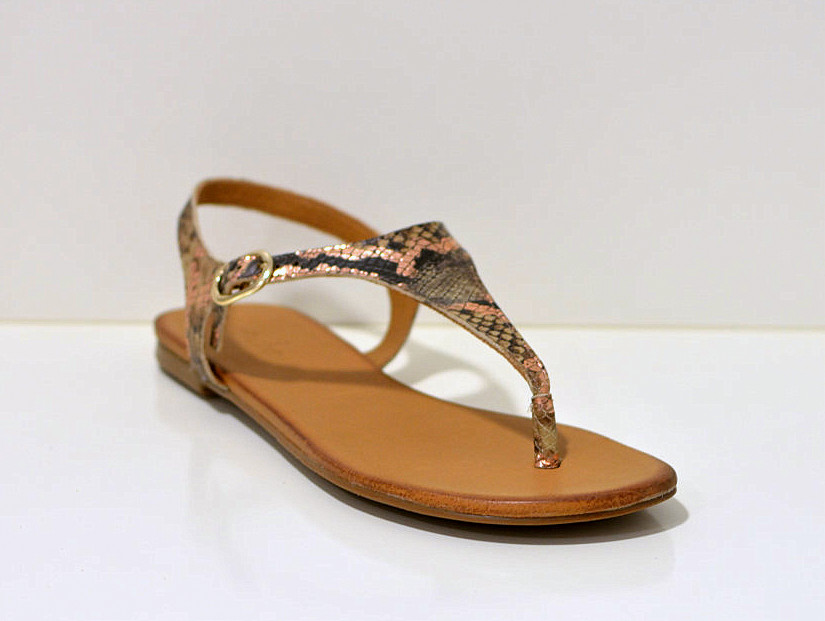 Tube leichte Sommer Zehensandalen aus Leder mit Gelsohle Snake copper