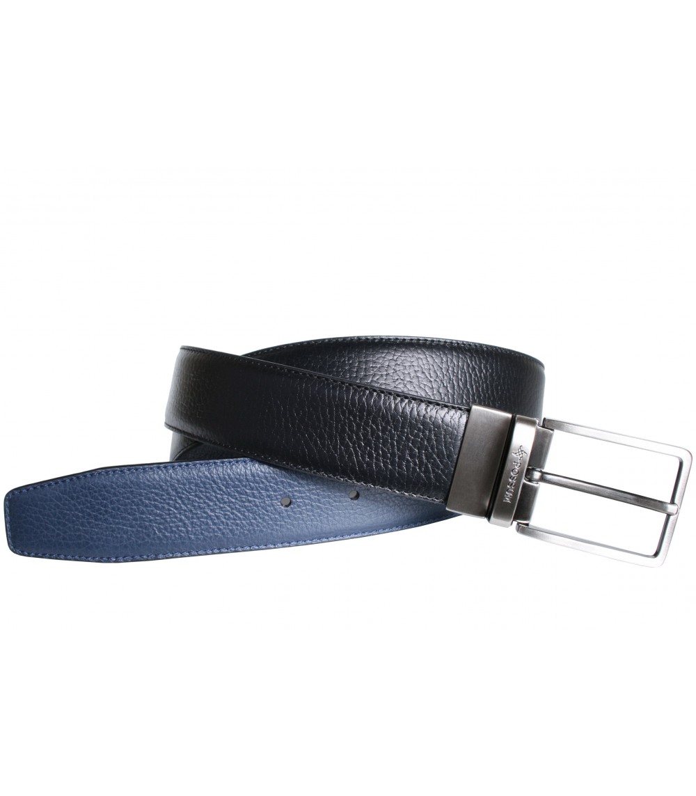 Possum super softer Wendegürtel aus Leder in schwarz / blau mit satinierter Schließe Possum super softer Wendegürtel aus Leder in schwarz / blau mit satinierter Schließe