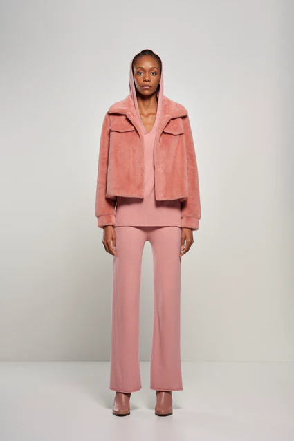 BomBoogie Jacke aus synthetischem Kaninchenfell in Blush Pink