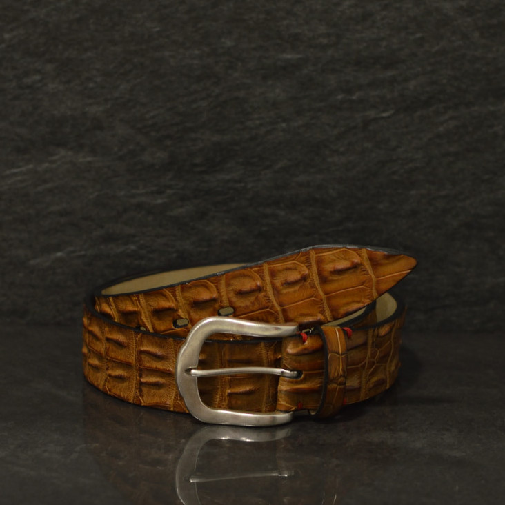 Fausto Colato Krokodilleder Gürtel Breite 4,0 cm cognac Crocodile Hornback