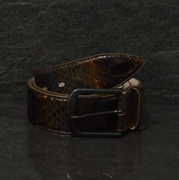Ralph Gladen Schlangenleder-Gürtel Python Sonderbreite 4,5cm tabak mit bläulichem Übergang