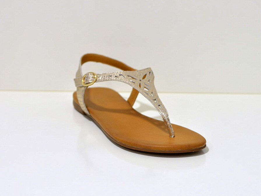 Tube leichte Sommer Zehensandalen aus Leder und Gelsohle Metallic Gold / Muster