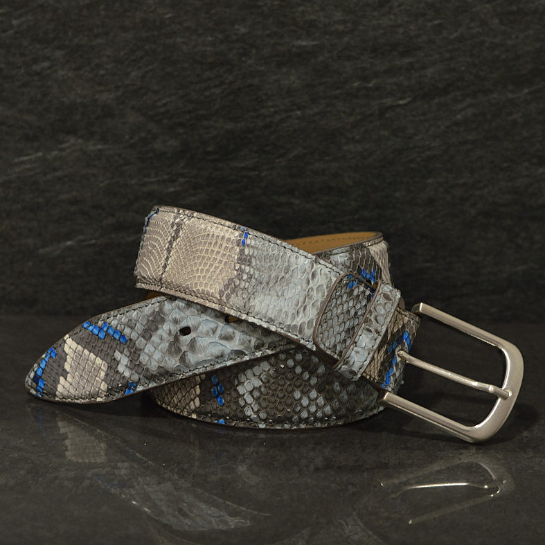 Ralph Gladen Schlangenleder-Gürtel Python Sonderbreite 4,5cm Farb-Special natur / blau