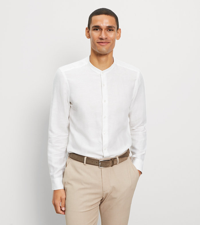 Olymp Level Five garment washed Hemd, body fit, Stehkragen, Weiß