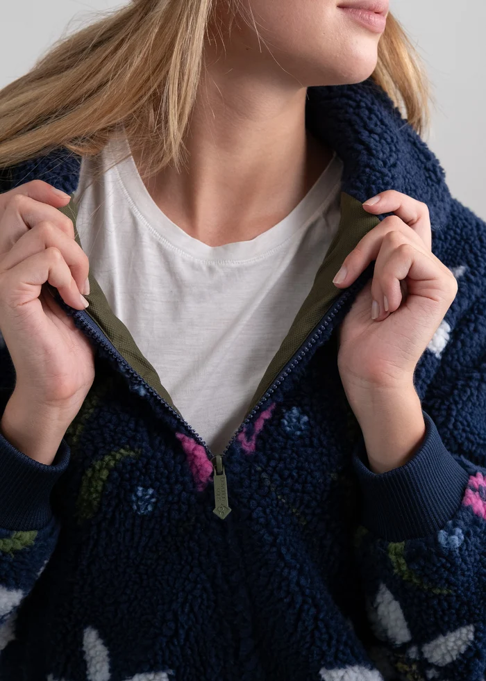 Bavarian Caps - FS33-1 Teddy Blouson "Eisblume" - marine Fleecejacke für Damen