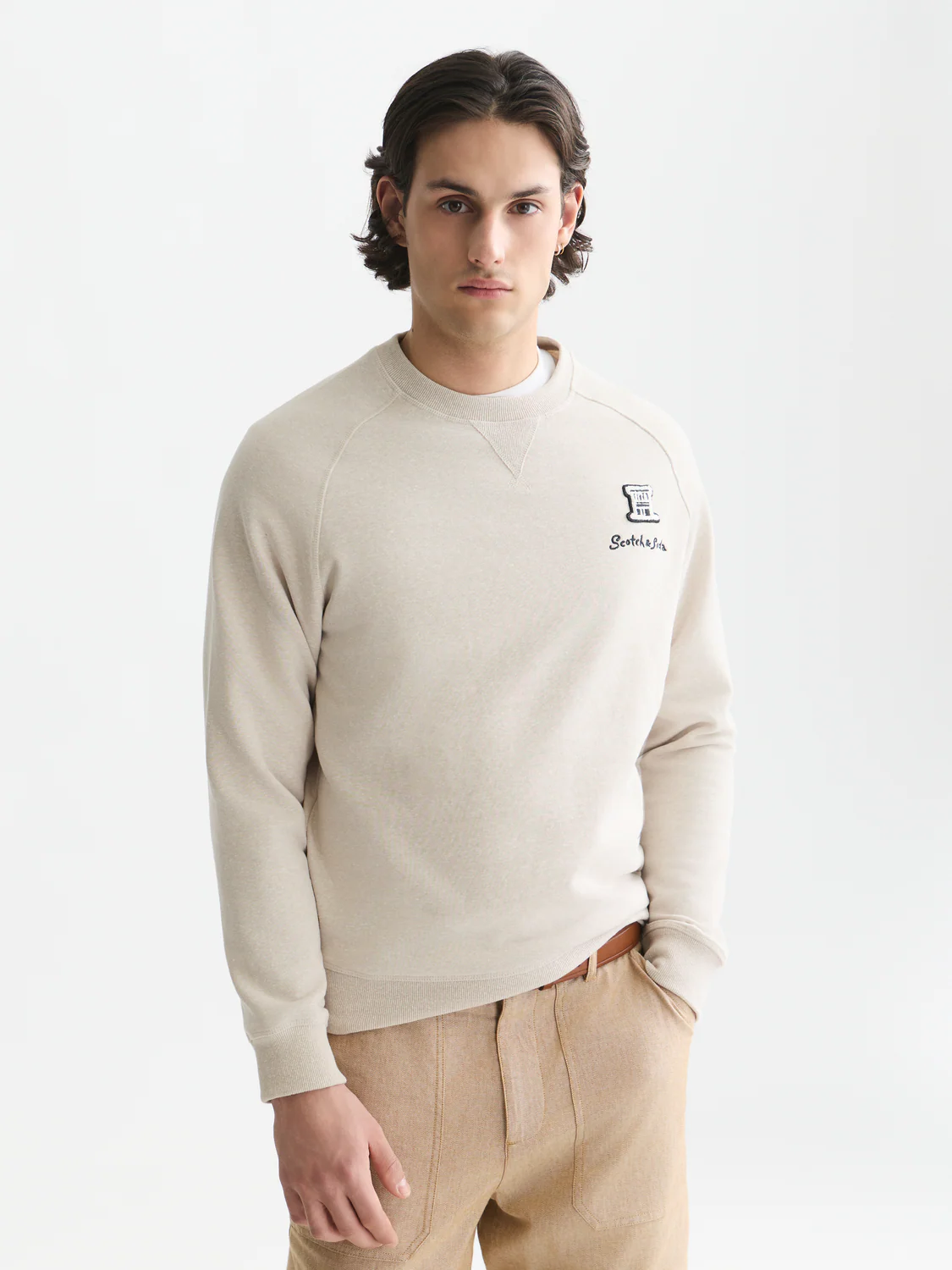Scotch & Soda Melange sweatshirt mit Stick in offwhite melange