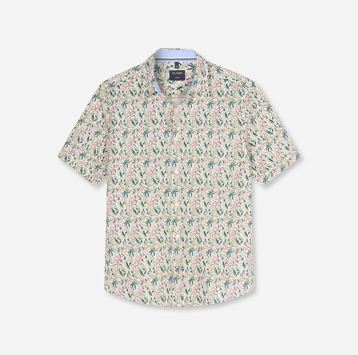 Olymp Casual  Hemd mit Kurzarm , regular fit, Kent / Floraler Print weiß / grün