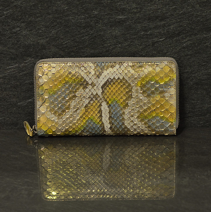 Ralph Gladen Pythonleder Zippwallet Schlangenleder Portemonnaie in shiny Metallic