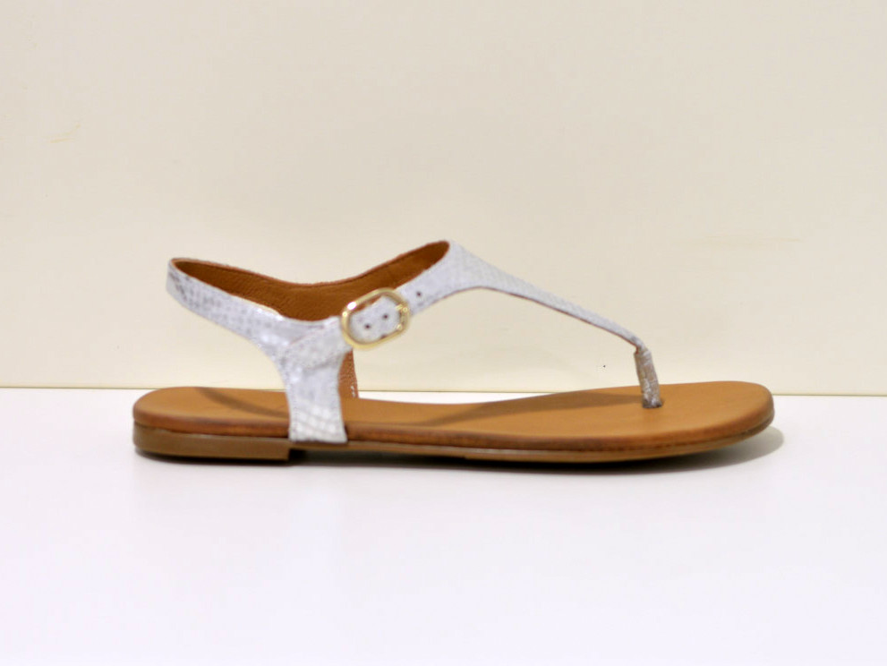 Tube Zehensandalen aus Leder Schlange multi Silver