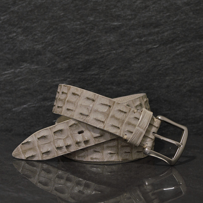 Fausto Colato Krokodilleder Gürtel Breite 4,0 cm hellgrau / sesamo Crocodile Hornback
