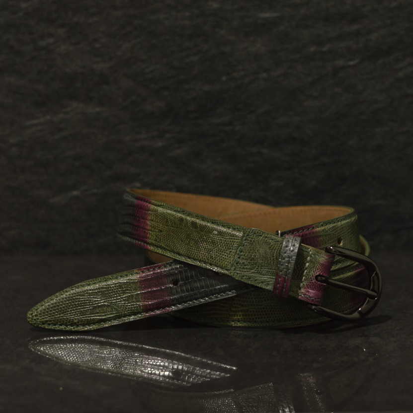 Ralph Gladen Lizard Gürtel Breite 3,0cm in grün-lila/ Eidechsenleder