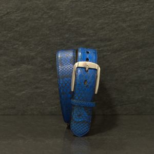 Fausto Colato Schlangenleder-Gürtel Python Breite 4,0 cm Handbemalt Wasserblau