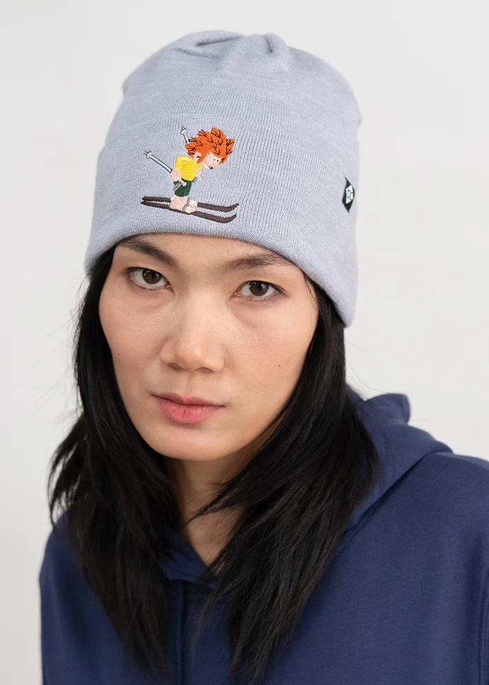 Bavarian Caps - Unisex Stick-Haum "Pumuckl Skirennen" - hellgrau / Mütze