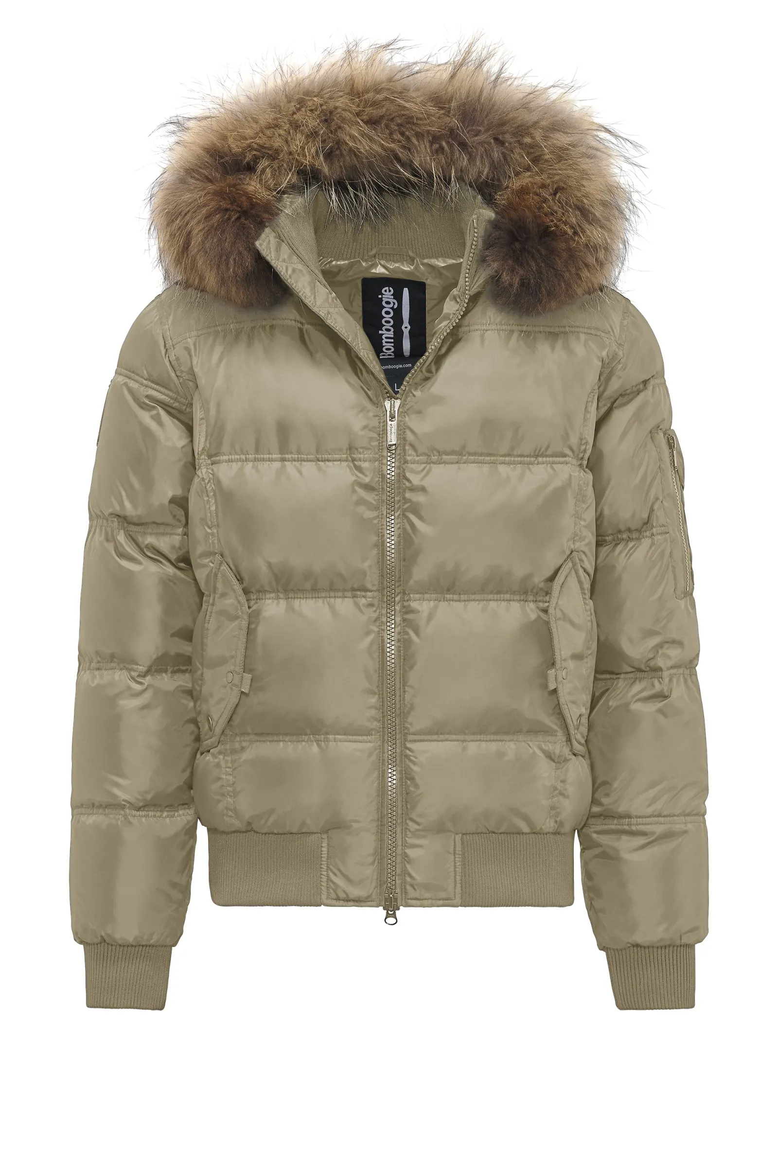 Produktinformationen "BomBoogie Daunen Bomberjacke mit echtem Pelz in beige Modell: 23/24