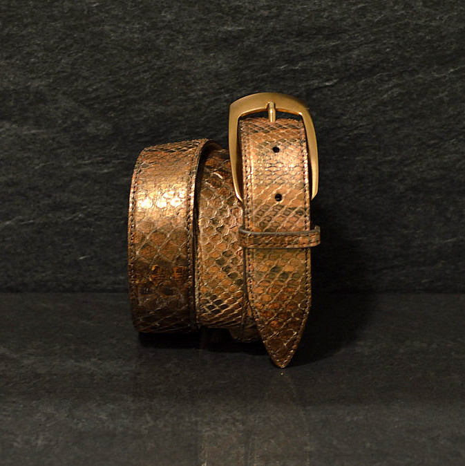 Ralph Gladen Schlangenledergürtel Python Breite 3,5cm in festlichem bronze / gold