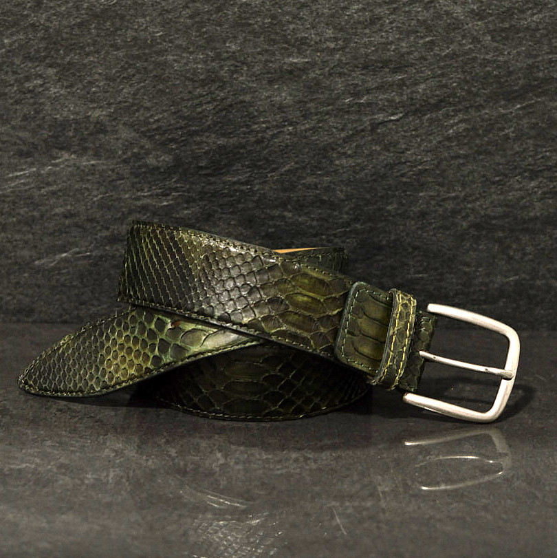 Ralph Gladen Schlangenleder-Gürtel Python Sonderbreite 4,5cm in batik grün