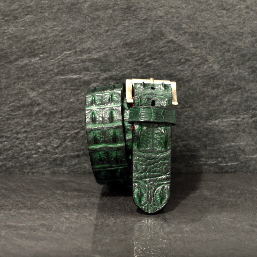 Fausto Colato Krokodilleder-Gürtel Crocodile Sonderbreite 4,5 cm Grün/ Verde
